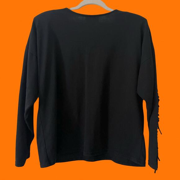 80's 90's vintage black fringe lace up southwestern tribal top blouse MEDIUM - Picture 4 of 5
